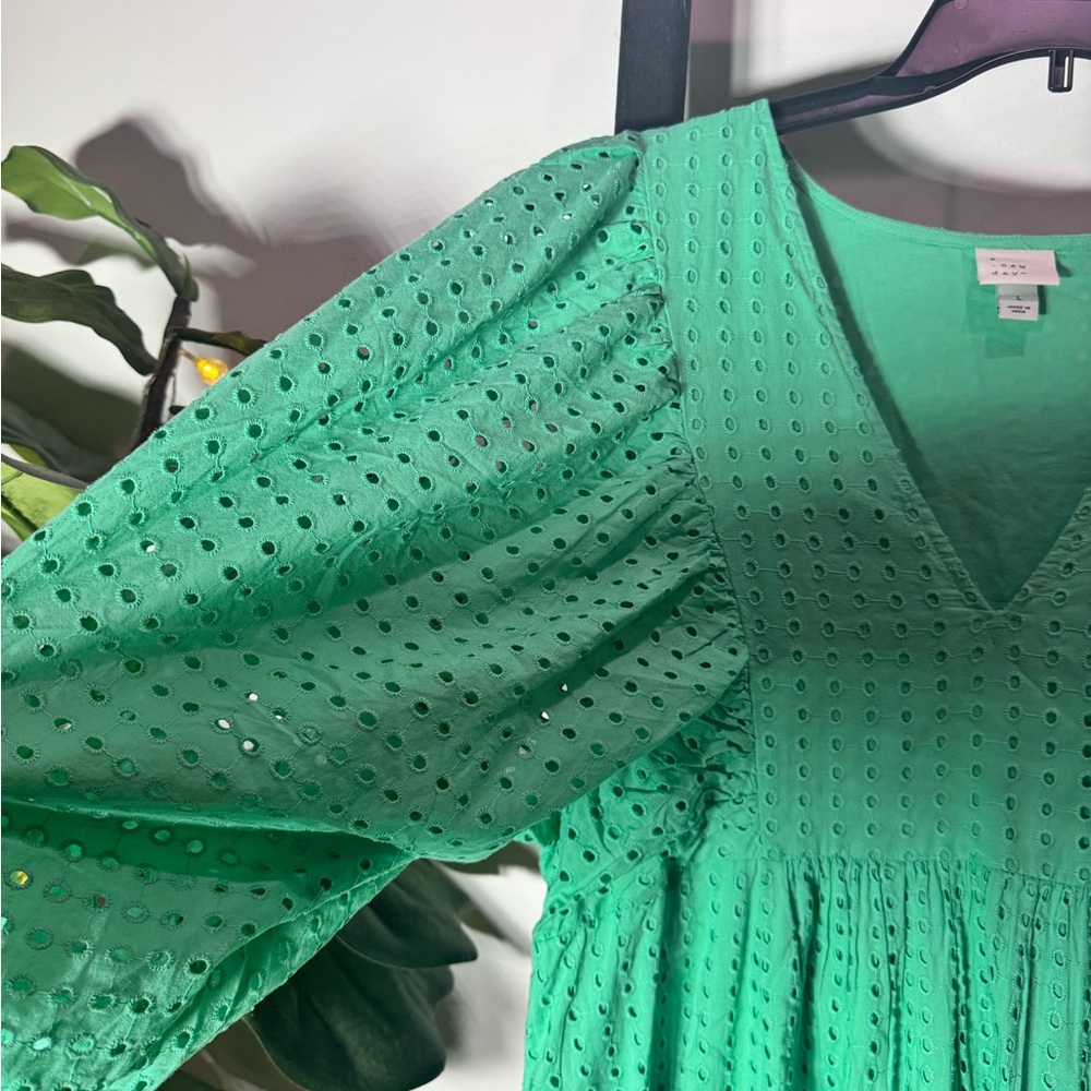 A New Day Vibrant Green Eyelet Maxi Dress